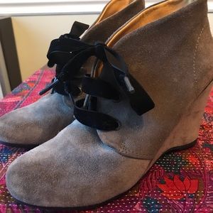 Gray Suede Wedge Booties